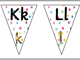 Upper and Lower case Alphabet Polka Bunting with RWI alphabet