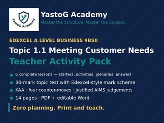 Edexcel A Level Business 9BS0 | Topic 1.1 Meeting Customer Needs | 6 Complete Lessons + Topic Test