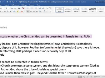 Critically discuss whether the Christian God can be presented in female terms. PLAN