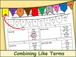 Combining Like Terms Coloring Activity | Teaching Resources