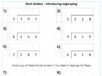 Year 3 / 4 - Short Division using Bus Stop Method - Differentiated Worksheets