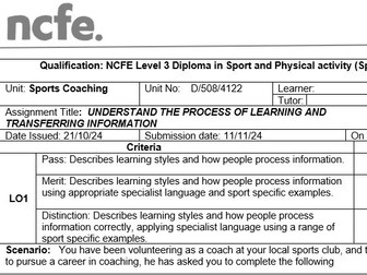 NCFE Level 3 Sports Coaching LO1