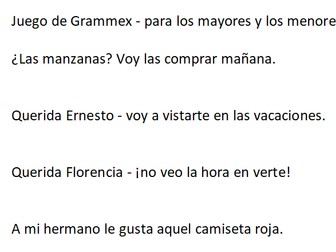 Spanish Grammex game sentences - DOPs, el baño, los regalos, adverbios, gustar