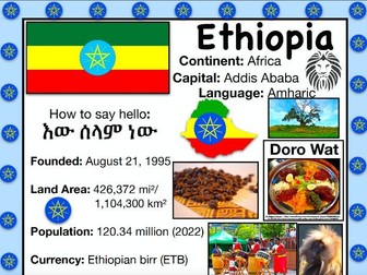 ETHIOPIA History & Geography, Travel The World Worksheet