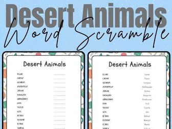 Desert Animals - Printable Word Scramble Puzzle Activity - No Prep