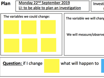 Whole School science investigation planning sheets