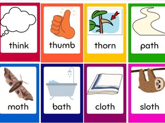 th sound phonics flashcards words and pictures