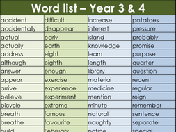 Word List for Year 3 & 4