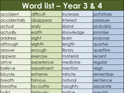 Word List for Year 3 & 4 | Teaching Resources