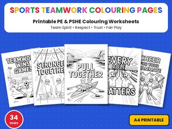Sports Teamwork Colouring Pages | PE Team Spirit & Fair Play Printable Colouring Page Worksheets
