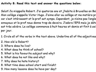 End of Year Revision- French Year 7