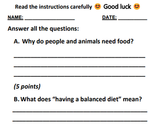 FOOD GROUPS - HEALTHY EATING TEST - SCIENCE