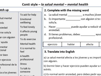 Mental Health and Wellbeing in Spanish – Conti-Style Vocabulary & Practice Worksheet