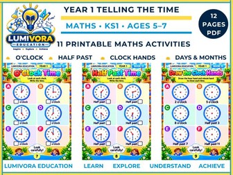 Year 1 Telling the Time Worksheets | O'Clock & Half Past | KS1 Maths