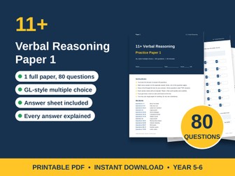 11+ Verbal Reasoning Practice Paper 1 | Mock Test + Worked Solutions | Grammar School Prep PDF