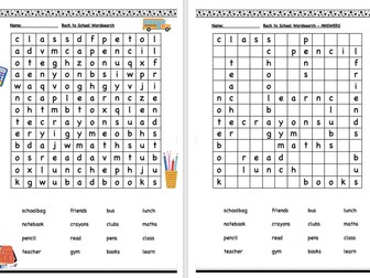 Back to School Wordsearch (Differentiated)
