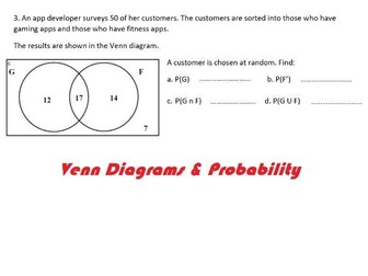 Probability and Venn Diagram worded questions worksheet with answers.