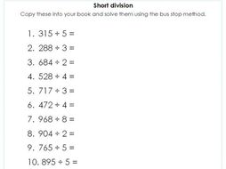 year 5 6 short division using the bus stop method