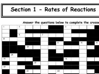 National 5 Chemistry Unit 1 Section 1 - Rates of Revision Crossword