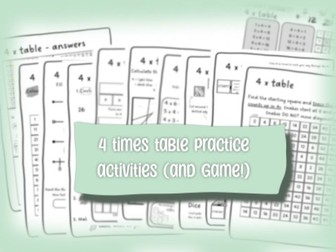 4 times table practice activities and game KS1 KS2