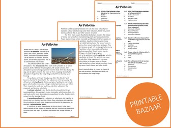 Air Pollution Reading Comprehension Passage and Questions - PDF