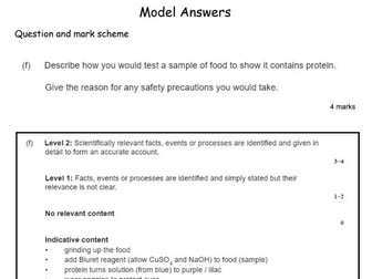 Protein Food test Model answer AQA Biology GCSE