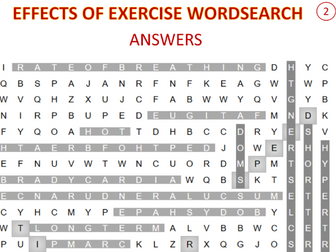 AQA GCSE PE EFFECTS OF EXERCISE WORDSEARCHS