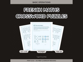 French Maths Crossword Puzzles | 10 Sheets