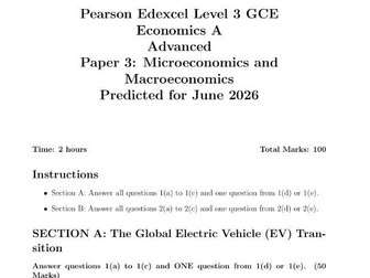 Edexcel A-Level Economics A Paper 3 Predicted 2026 – Microeconomics & Macroeconomics Full Exam + MS