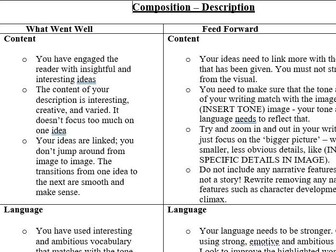 Descriptive Writing - Feedback Sheet