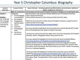 Year 5 Christopher Columbus biography plan