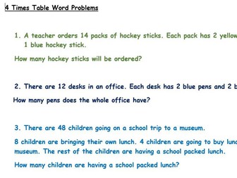 4 times table word problems