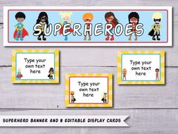 Superheroes Display Banner With Display Cards Instant Display