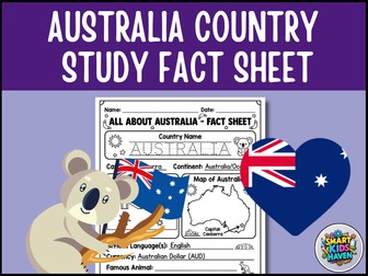 Australia Map and Flag Country Study Research Project Worksheet Geography Activity