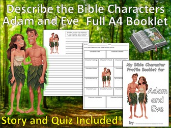 NEW ADAM AND EVE BUNDLE Describe the Bible Character Booklet, Story, Quiz Worksheets RE CHRISTIANITY