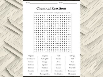 Chemical Reactions Word Search Puzzle Worksheet Activity