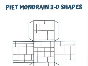 Discover Geometry with a Mondrian Twist: 3D Net Shapes Colouring Worksheet!