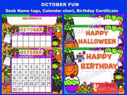 October Fun Birthday And Halloween Certificates Calendar And Desk