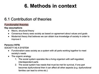 A-level AQA Sociology condensed notes and Research Methods/ Theory and methods