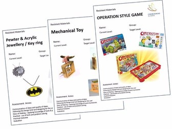 Class workbooks including pewter casting, mechanical toys, operation style game