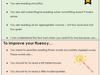 Reading fluency - peer feedback prompts