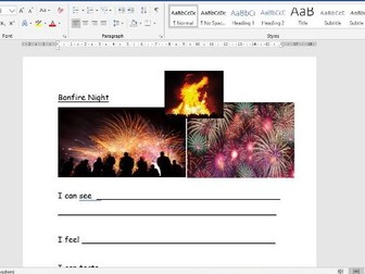 Year 1 Bonfire night senses sheet - LA support