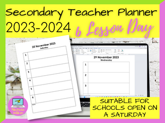 Secondary Teacher Planner 2023-2024 – 6 Lesson Day including Saturdays