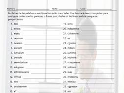 Reflexive and Reciprocal Pronouns Jumbled Words Spanish Worksheet