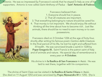 Saint Francis of Assisi - Worksheets