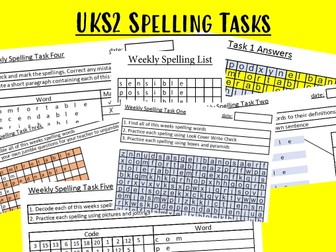 Spelling Tasks for each day of a Half Term Y5/6 Set 4