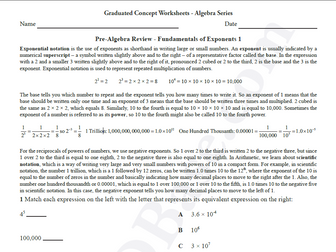 Basic Algebra Worksheet 6 – Pre-Algebra Review - Fundamentals of Exponents 1