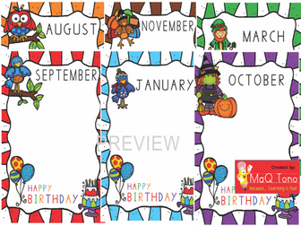 Classroom Decoration English Birthday Month by Month posters