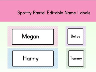Editable Name Labels: Desk and classroom labels: Spotty Pastel Theme