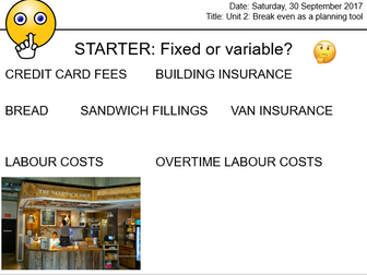 BTEC L2/GCSE Break even and margin of safety (includes formula + chart)